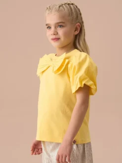 Angel & Rocket Light Yellow Tilly Bow Collar Puff Sleeve T-Shirt