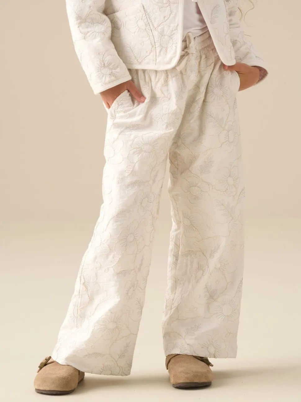 Angel & Rocket Natural Aurora Floral Embroidered Tie Waist Trousers