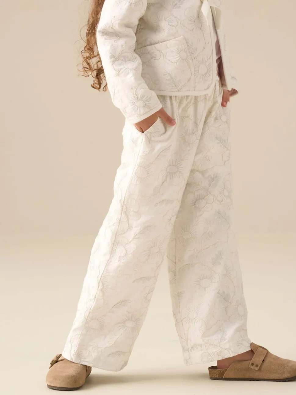 Angel & Rocket Natural Aurora Floral Embroidered Tie Waist Trousers