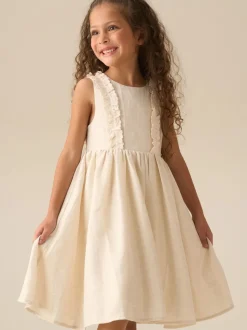 Angel & Rocket Natural Ava Metallic Shimmer Linen Lace Trim Dress