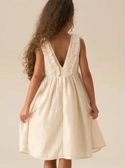 Angel & Rocket Natural Ava Metallic Shimmer Linen Lace Trim Dress