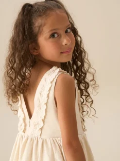 Angel & Rocket Natural Ava Metallic Shimmer Linen Lace Trim Dress