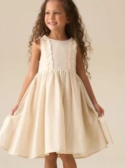Angel & Rocket Natural Ava Metallic Shimmer Linen Lace Trim Dress