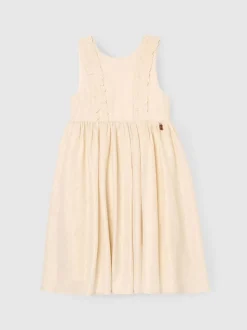 Angel & Rocket Natural Ava Metallic Shimmer Linen Lace Trim Dress