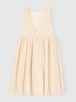 Angel & Rocket Natural Ava Metallic Shimmer Linen Lace Trim Dress