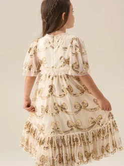Angel & Rocket Natural Delta Champagne Sequin Bow Dress