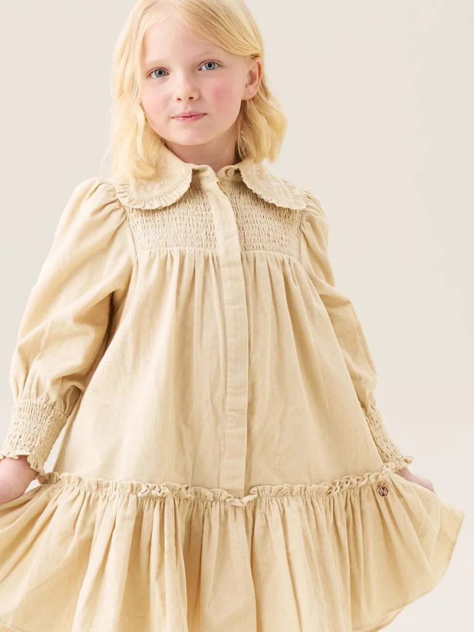 Angel & Rocket Natural Harper Shirred Denim Shirt Dress
