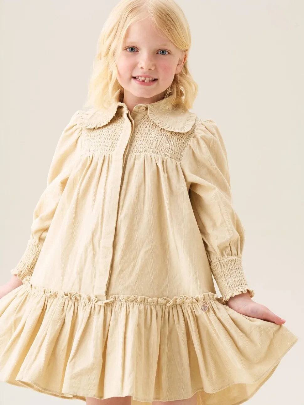 Angel & Rocket Natural Harper Shirred Denim Shirt Dress