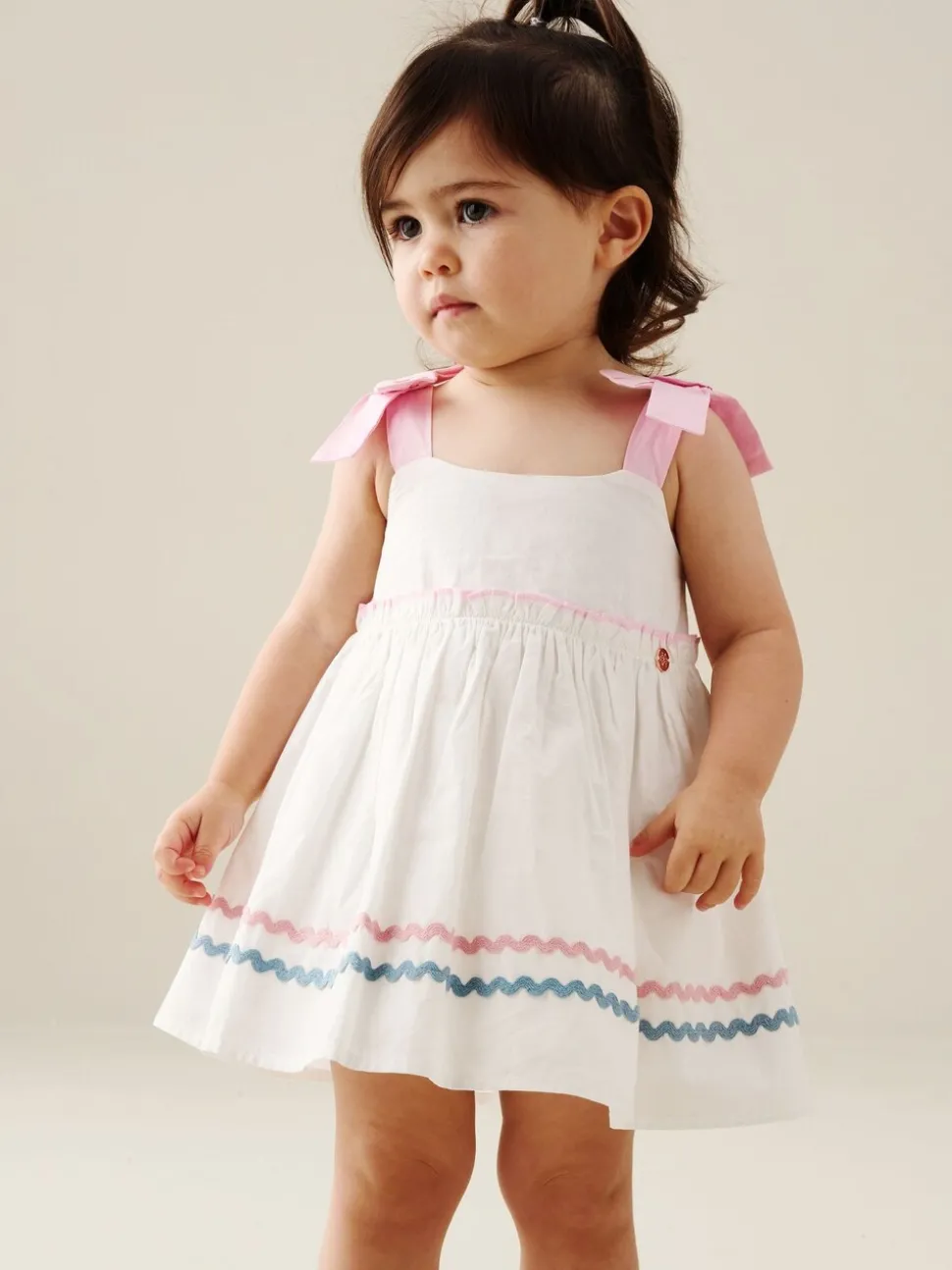 Angel & Rocket Natural Kyra Ric Rac Trim Frill Dress & Bloomer