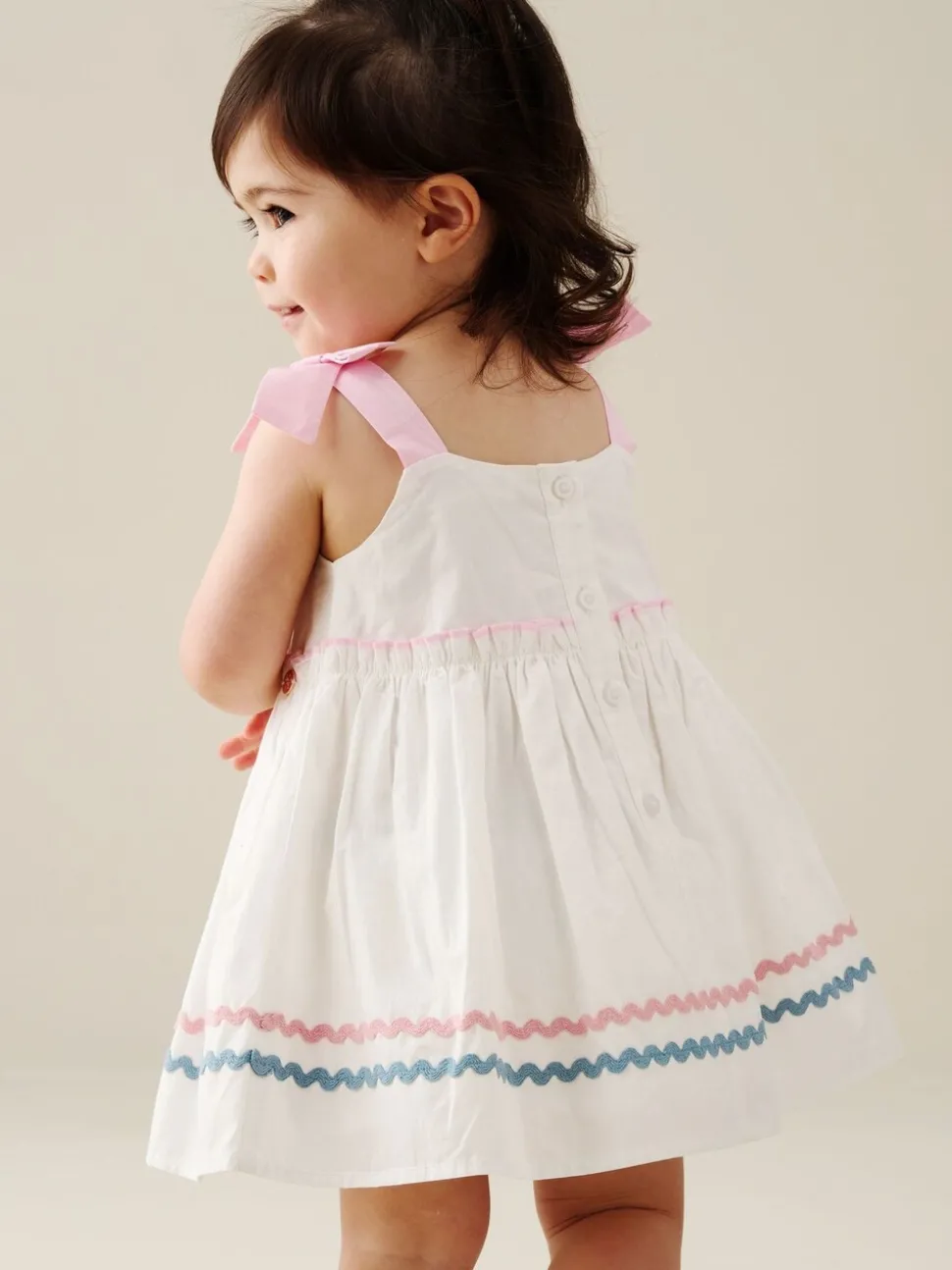 Angel & Rocket Natural Kyra Ric Rac Trim Frill Dress & Bloomer