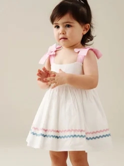 Angel & Rocket Natural Kyra Ric Rac Trim Frill Dress & Bloomer