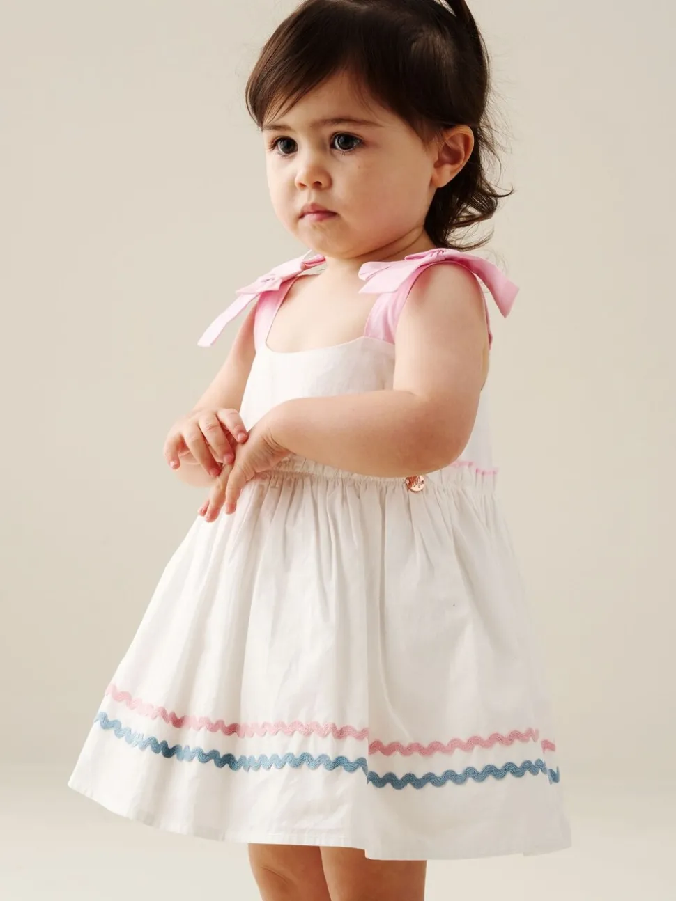 Angel & Rocket Natural Kyra Ric Rac Trim Frill Dress & Bloomer