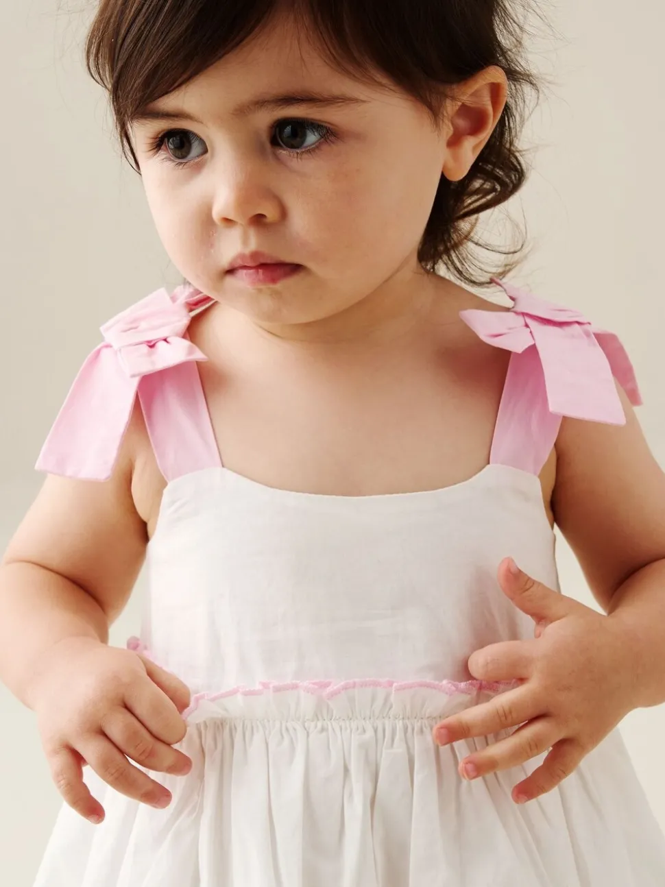 Angel & Rocket Natural Kyra Ric Rac Trim Frill Dress & Bloomer
