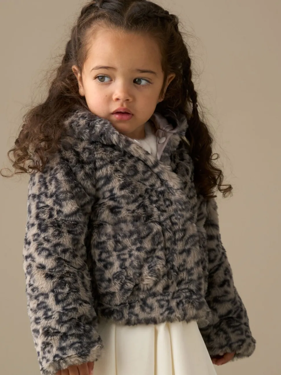 Angel & Rocket Natural Lyla Leopard Hooded Fur Jacket
