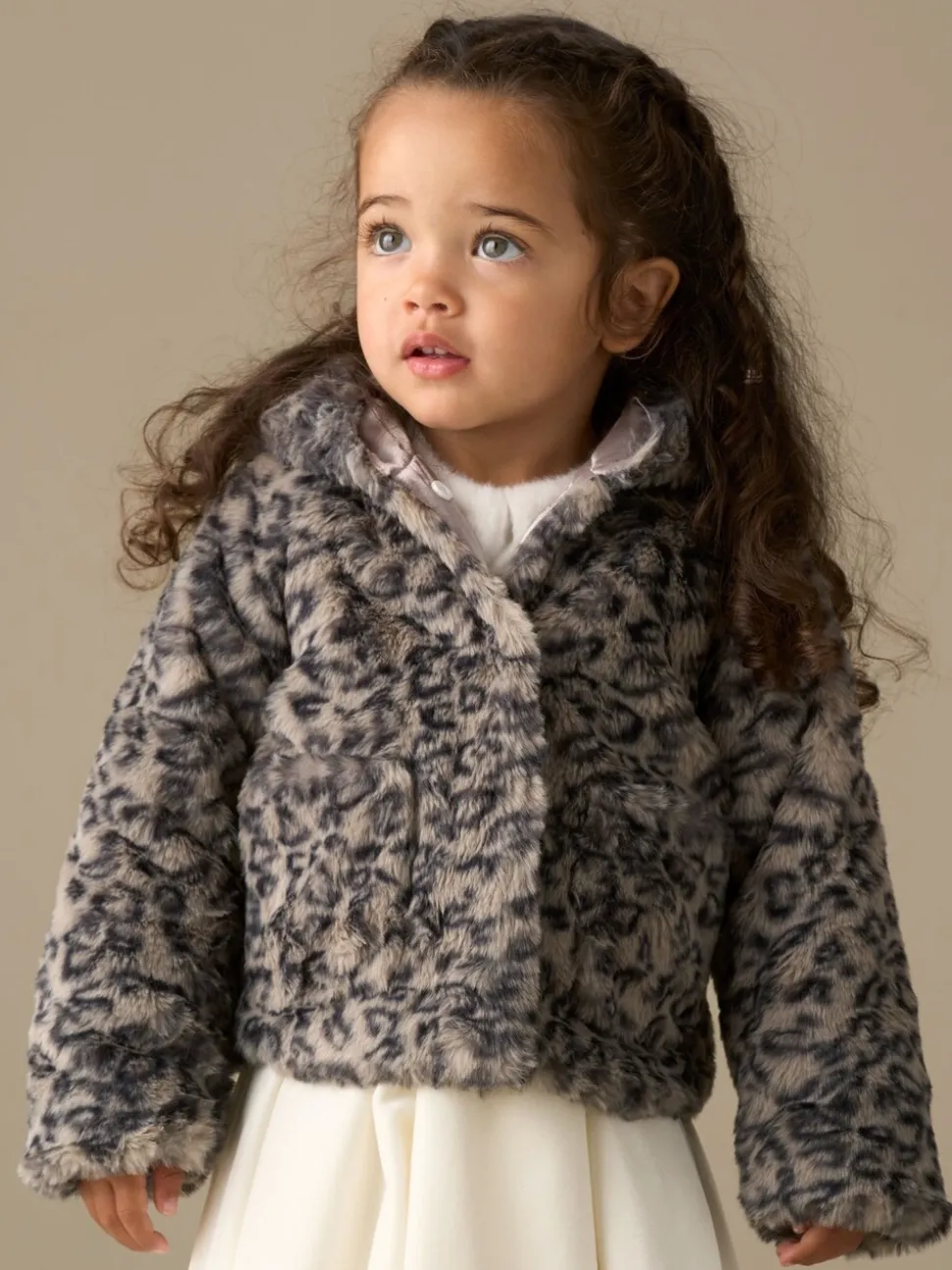 Angel & Rocket Natural Lyla Leopard Hooded Fur Jacket