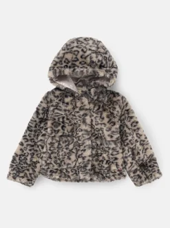 Angel & Rocket Natural Lyla Leopard Hooded Fur Jacket