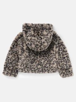 Angel & Rocket Natural Lyla Leopard Hooded Fur Jacket