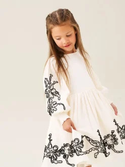Angel & Rocket Natural Reyna Embroidered Balloon Sleeve Dress
