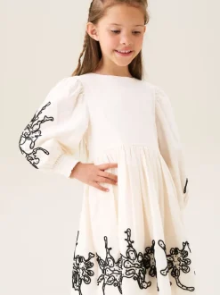Angel & Rocket Natural Reyna Embroidered Balloon Sleeve Dress