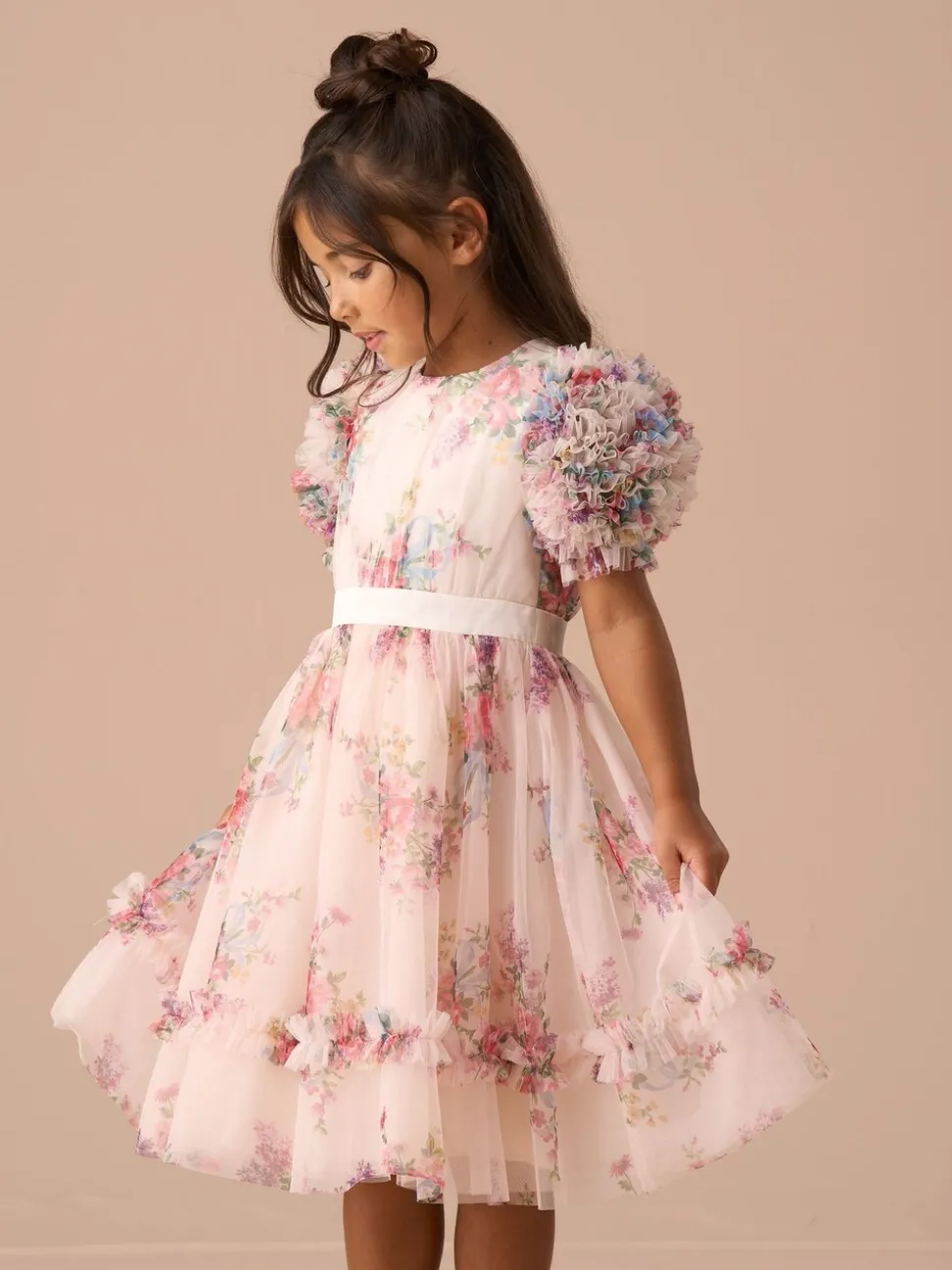 Angel & Rocket Natural Ruffle Sleeve Mesh Dress