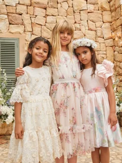 Angel & Rocket Natural Ruffle Sleeve Mesh Dress