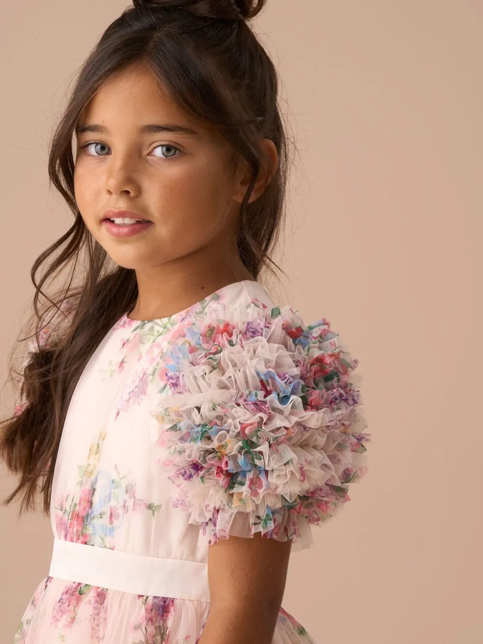 Angel & Rocket Natural Ruffle Sleeve Mesh Dress