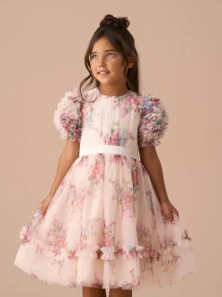 Angel & Rocket Natural Ruffle Sleeve Mesh Dress
