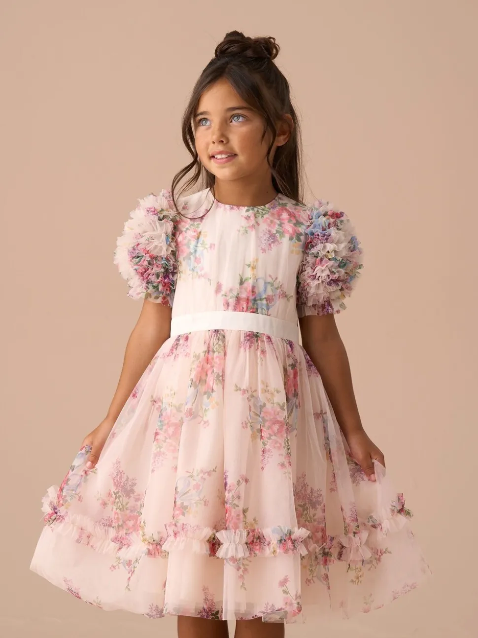 Angel & Rocket Natural Ruffle Sleeve Mesh Dress