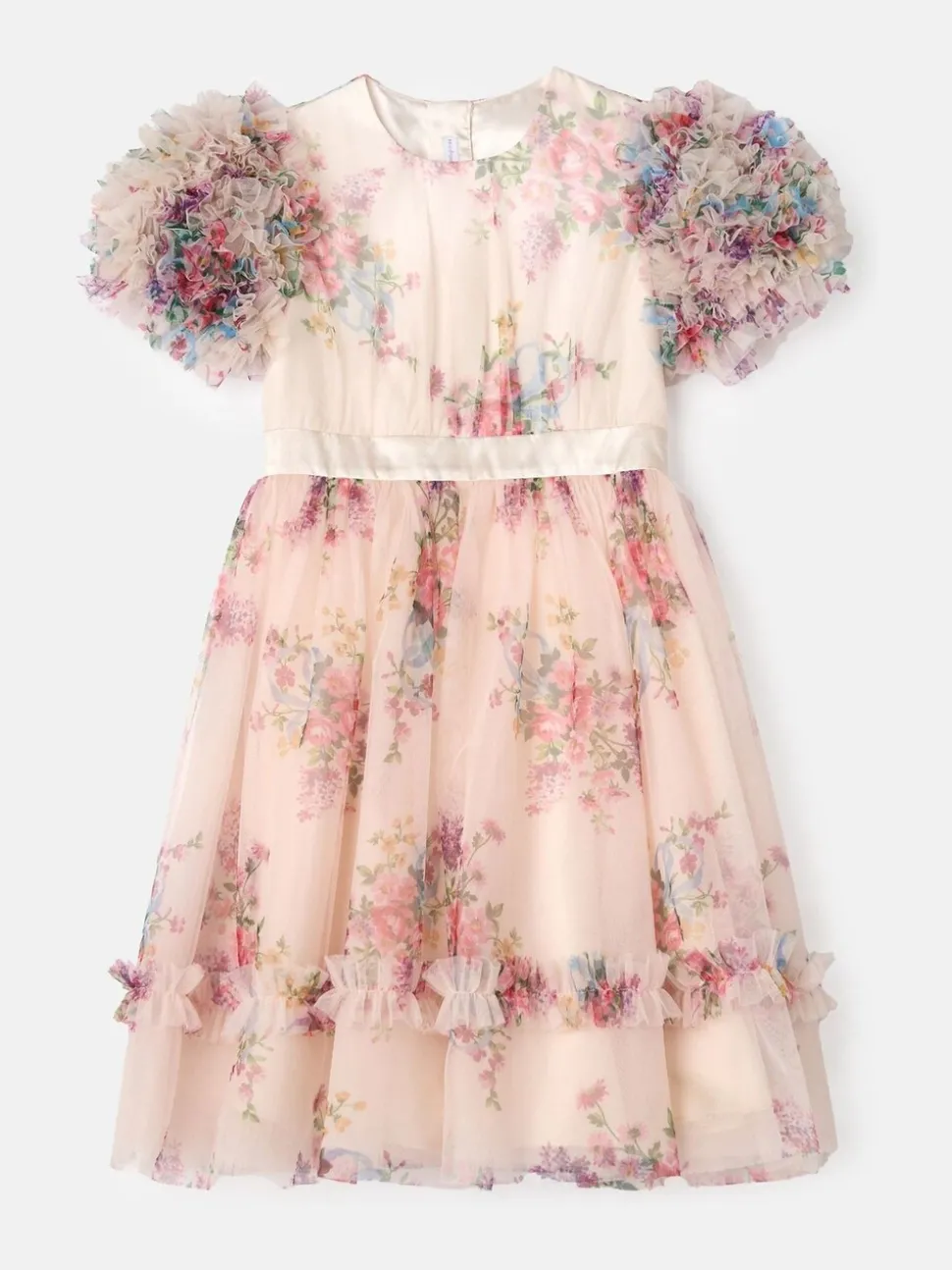 Angel & Rocket Natural Ruffle Sleeve Mesh Dress