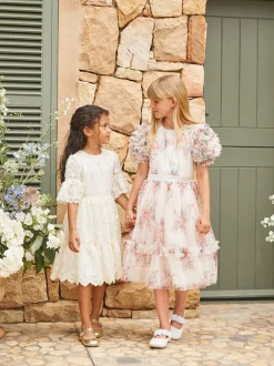 Angel & Rocket Natural Ruffle Sleeve Mesh Dress