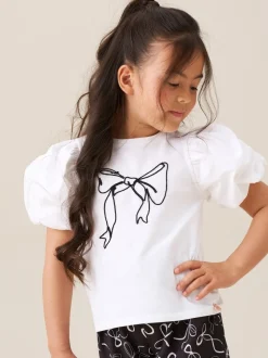 Angel & Rocket Off White Eve Ruffle Heart Puff Sleeve T-Shirt