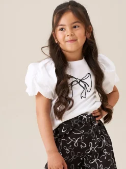 Angel & Rocket Off White Eve Ruffle Heart Puff Sleeve T-Shirt