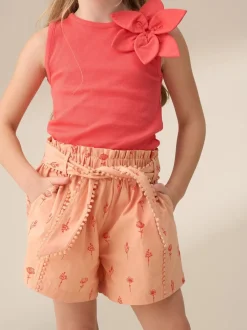 Angel & Rocket Orange Raya Printed Poplin 100% Cotton Shorts