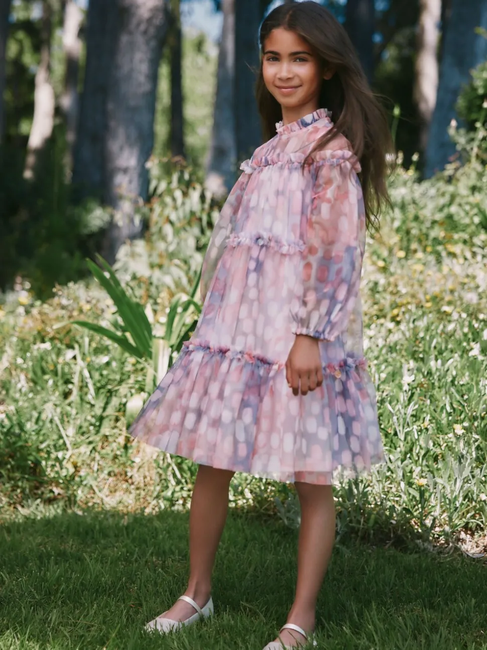 Angel & Rocket Pink Cara Printed Swing Mesh Dress