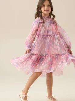 Angel & Rocket Pink Cara Printed Swing Mesh Dress