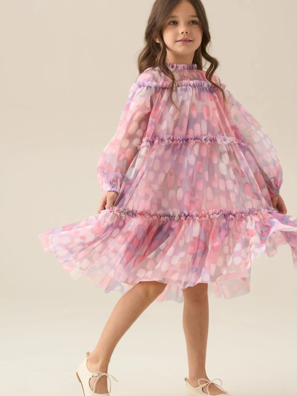 Angel & Rocket Pink Cara Printed Swing Mesh Dress