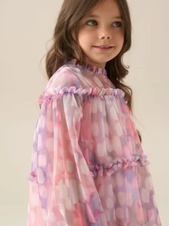 Angel & Rocket Pink Cara Printed Swing Mesh Dress