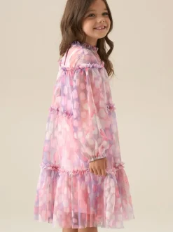 Angel & Rocket Pink Cara Printed Swing Mesh Dress