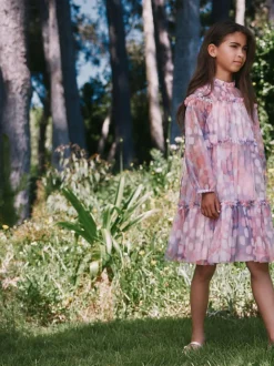 Angel & Rocket Pink Cara Printed Swing Mesh Dress