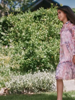 Angel & Rocket Pink Cara Printed Swing Mesh Dress