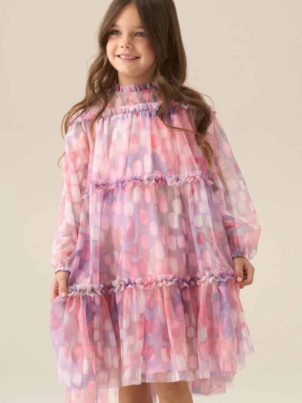 Angel & Rocket Pink Cara Printed Swing Mesh Dress