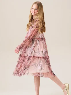 Angel & Rocket Pink Cara Printed Swing Mesh Dress