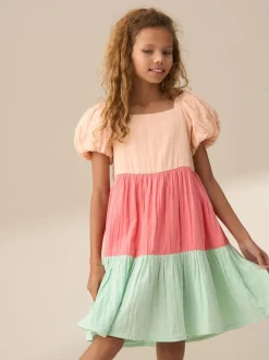 Angel & Rocket Pink Casey Multi Tiered Colourblock 100% Cotton Dress