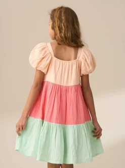Angel & Rocket Pink Casey Multi Tiered Colourblock 100% Cotton Dress