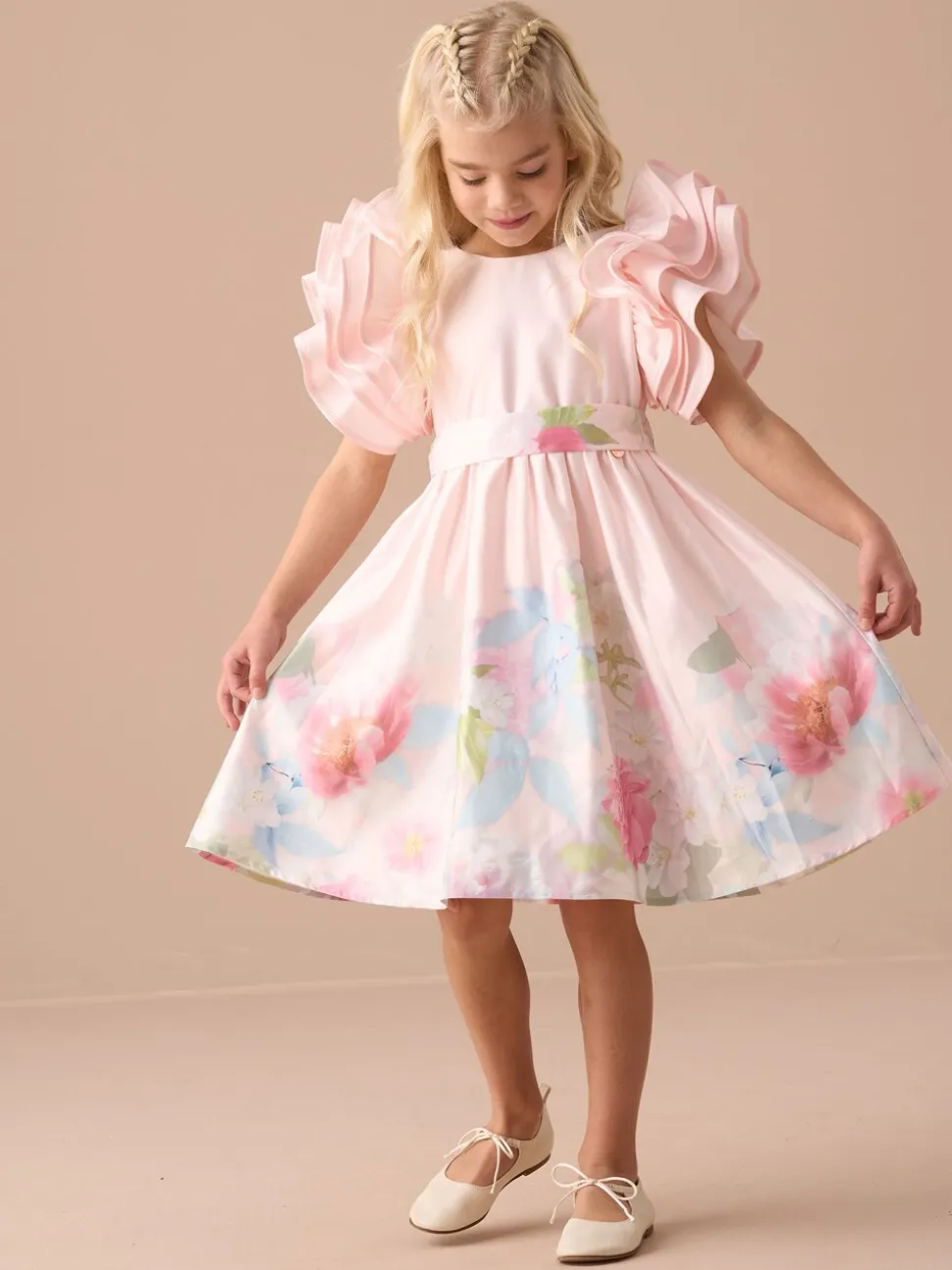 Angel & Rocket Pink 100% Cotton Border Print Emillie Tie Sash Dress