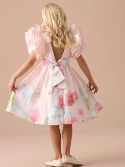 Angel & Rocket Pink 100% Cotton Border Print Emillie Tie Sash Dress