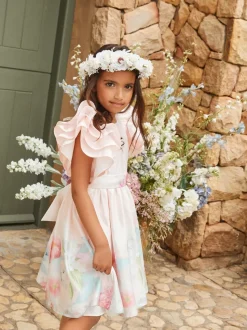 Angel & Rocket Pink 100% Cotton Border Print Emillie Tie Sash Dress