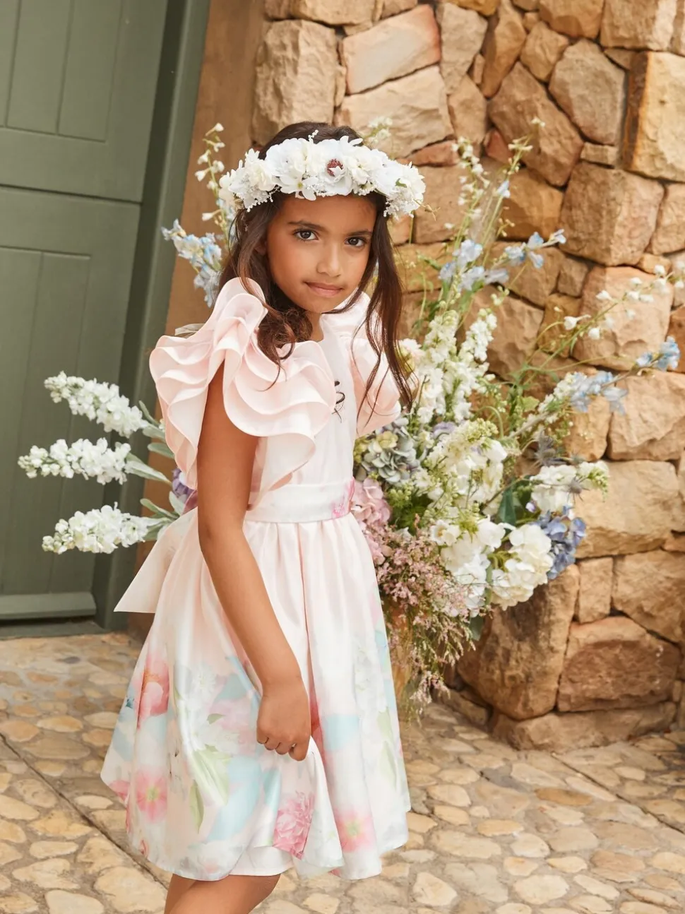 Angel & Rocket Pink 100% Cotton Border Print Emillie Tie Sash Dress