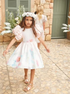 Angel & Rocket Pink 100% Cotton Border Print Emillie Tie Sash Dress
