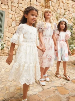 Angel & Rocket Pink 100% Cotton Border Print Emillie Tie Sash Dress